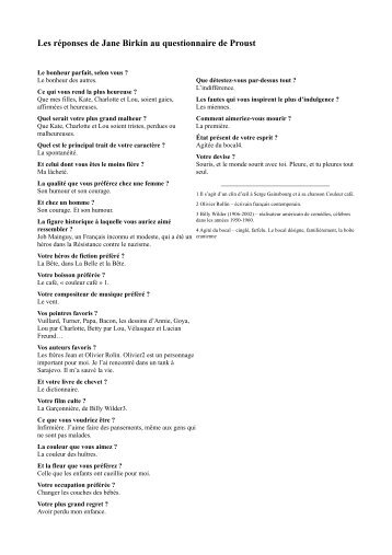 Les rÃ©ponses de Jane Birkin au questionnaire de Proust - Koulukino