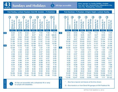 Monday through Friday 43 Reading Road - Metro