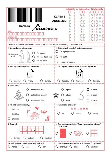 KLASA 2 ANGIELSKI Konkurs - Olimpus