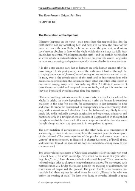 Jean Gebser The Ever-Present Origin Chapter One: The Irruption of