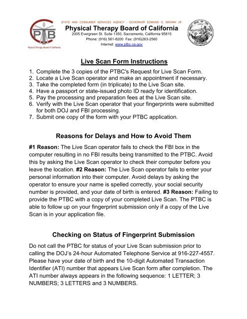 Live Scan Form - the Physical Therapy Board of California