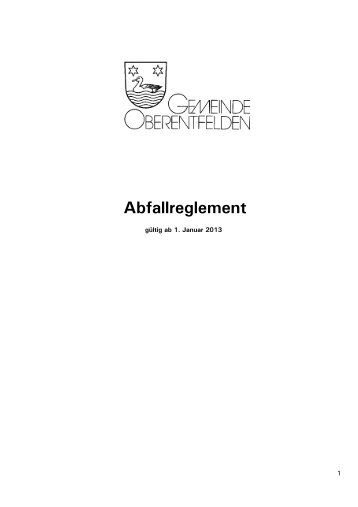 Abfallreglement mit GebÃ¼hrentarif - Gemeinde Oberentfelden