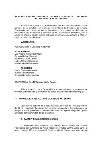 ACTA DE LA SESION ORDINARIA 11/10 DEL ... - Valle de Tobalina