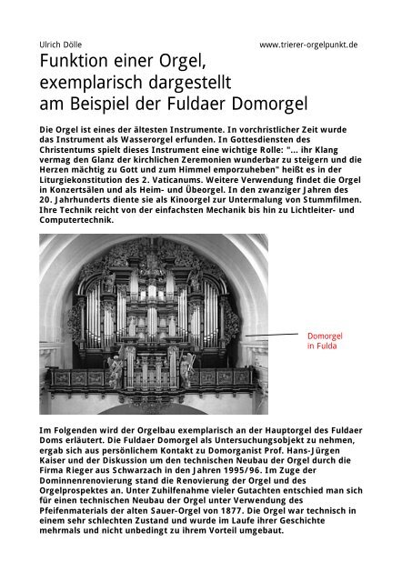 Funktion einer Orgel, exemplarisch dargestellt ... - Trierer Orgelpunkt