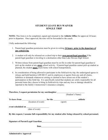 Bus Waiver Form - Parent - Lake Havasu Unified School District