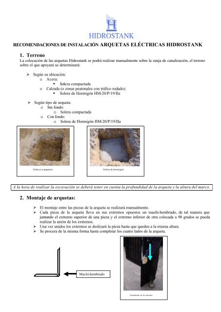 Recomendaciones de instalación arquetas eléctricas - Hidrostank