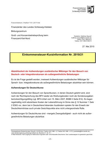 Einkommensteuer-Kurzinformation Nr. 2010/21