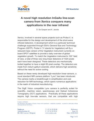 A novel high resolution InGaAs line-scan camera from Xenics ...