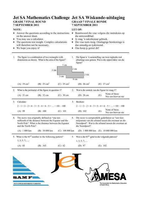 Jet SA Mathematics Challenge Jet SA Wiskunde-uitdaging - AMESA