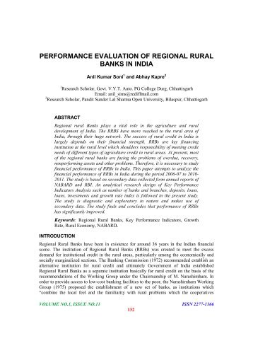 Performance Evaluation of Regional Rural Banks In India - Abhinav ...