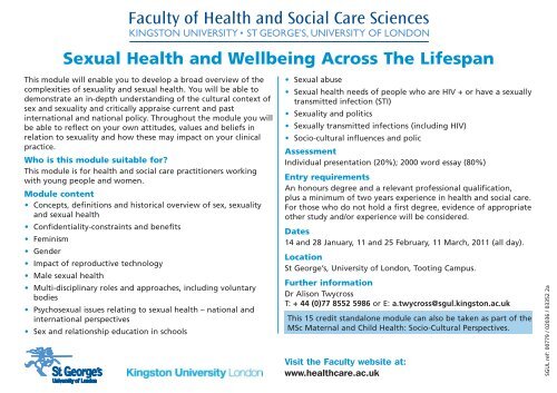 Sexual Health and Wellbeing Across The Lifespan - Faculty of ...