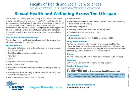 Sexual Health and Wellbeing Across The Lifespan Faculty of