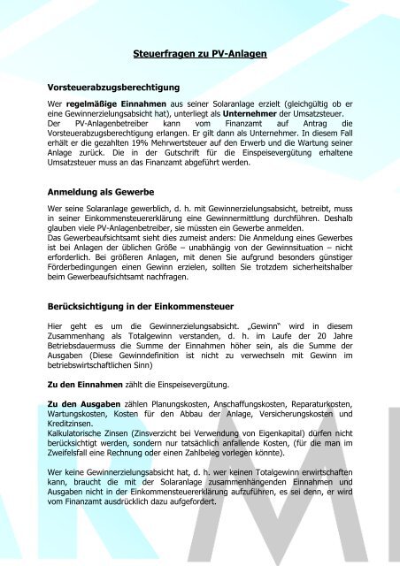 Merkblatt Steuer Solarmeile Hildesheim