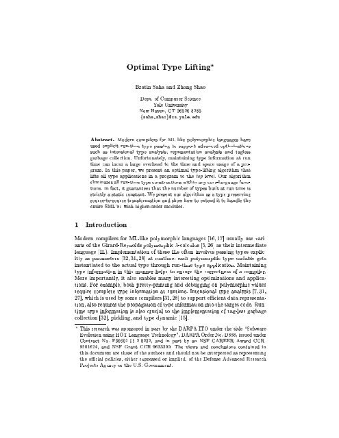 Optimal Type Lifting Bratin Saha And Zhong Shao The Flint Project