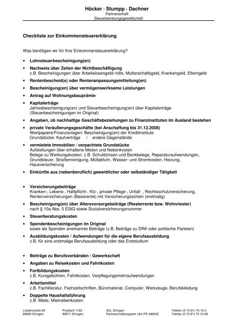 Checkliste zur Einkommensteuererklärung