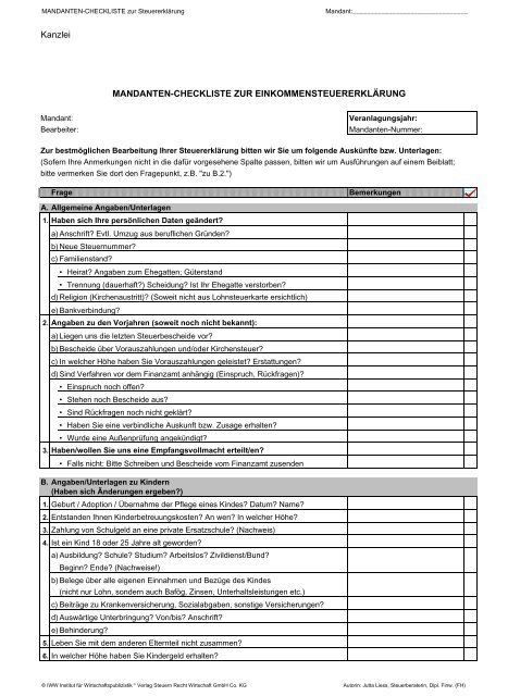 Checkliste für die Einkommensteuererklärung