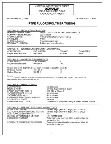 MSDS - PTFE Fluoropolymer Tubing - ICO Rally