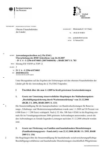 Anwendungsschreiben zu § 35a EStG - Bundesministerium der ...