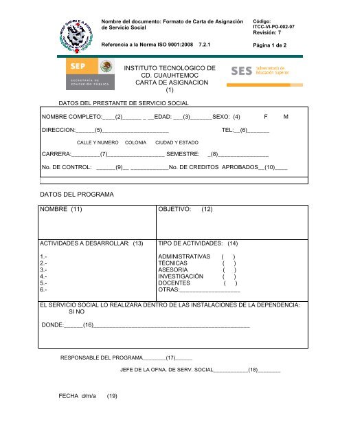 itcc-vi-po-002-07 carta asignaciÃ³n servicio social ok - instituto ...