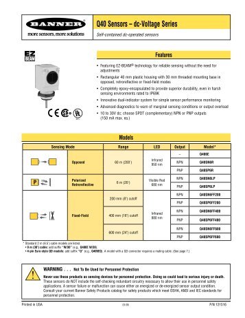 Q40 Sensors Ã¢Â€Â“ dc-Voltage Series - Banner Engineering