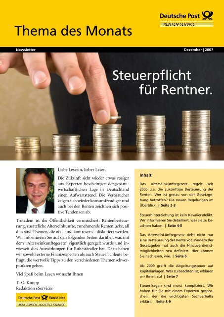 Steuerpflicht für Rentner. Thema des Monats - Renten Service