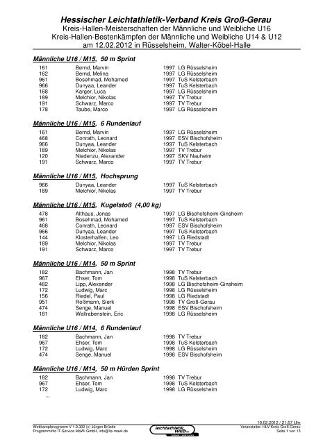 Teilnehmerliste - Leichtathletikweb.de