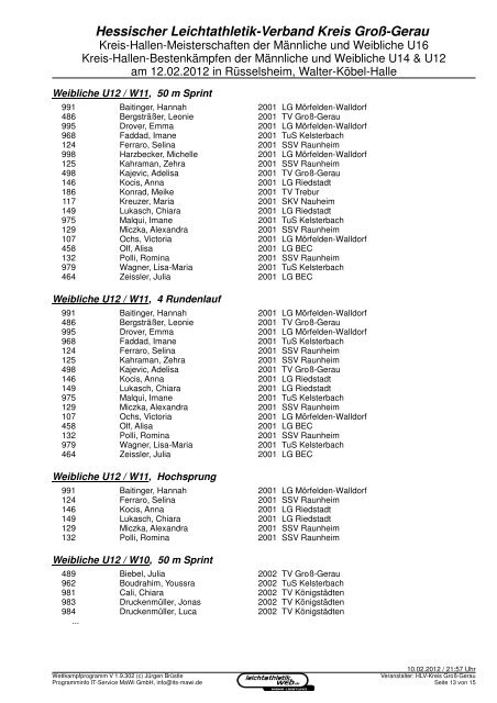 Teilnehmerliste - Leichtathletikweb.de