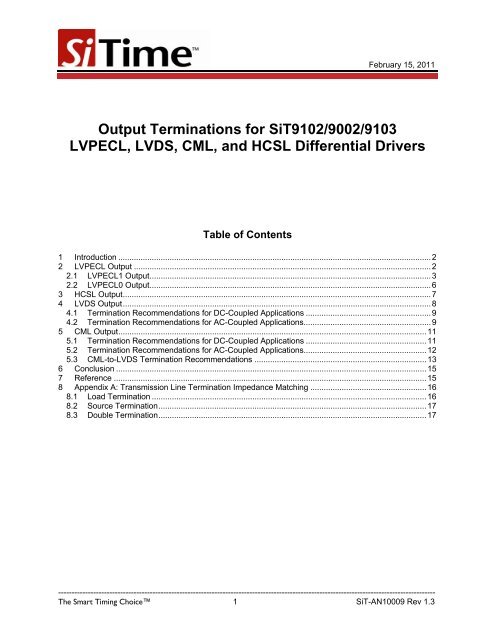 Differential Output Terminations LVPECL, HCSL, LVDS ... - SiTime