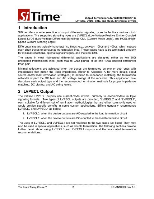 Differential Output Terminations LVPECL, HCSL, LVDS ... - SiTime