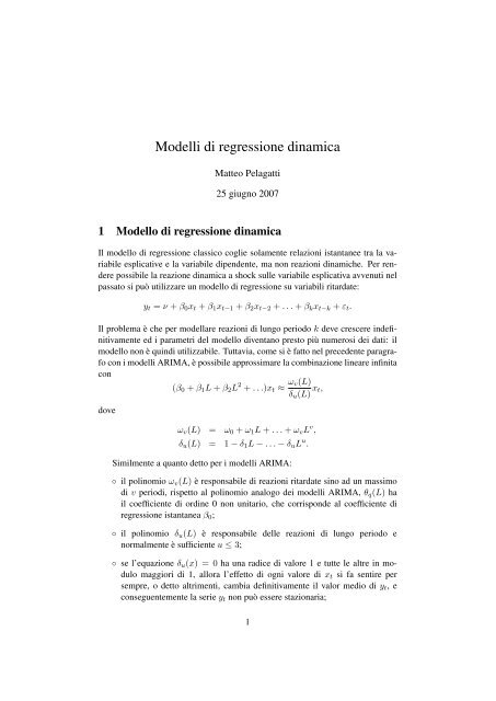 06 Modelli di regressione dinamica