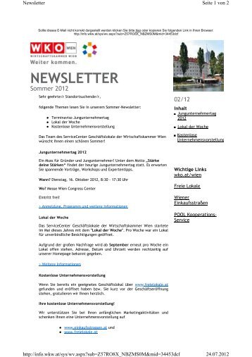 newsletter - ServiceCenter Geschäftslokale - Wirtschaftskammer Wien