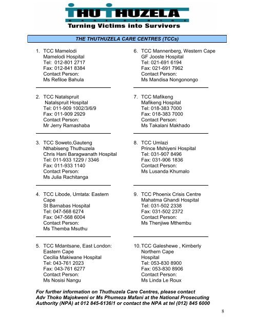 Thuthuzela Care Centres - National Prosecuting Authority