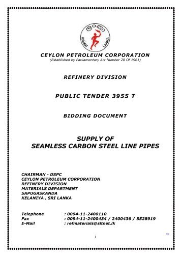 supply of seamless carbon steel line pipes - Ceylon Petroleum ...