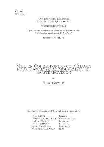 Mise en Correspondance d'Images pour l'Analyse du Mouvement et ...