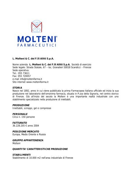 L. Molteni & C. dei F.lli Alitti S.p.A. Nome azienda: L ... - Assogenerici