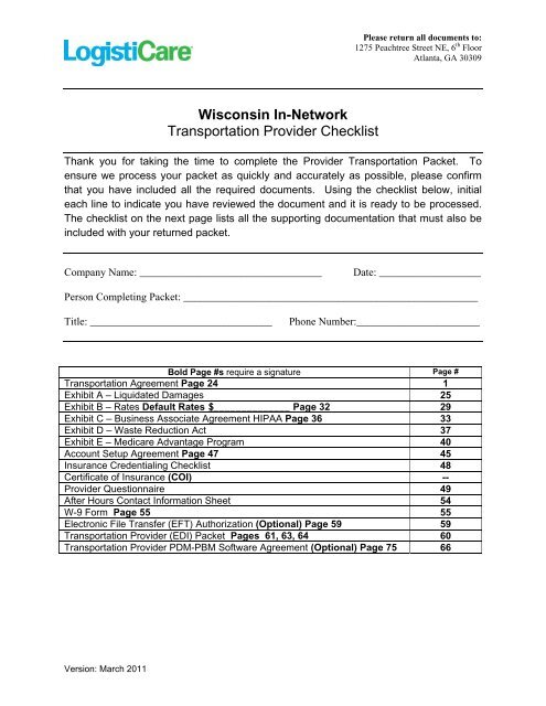 Wisconsin In-Network Transportation Provider Checklist