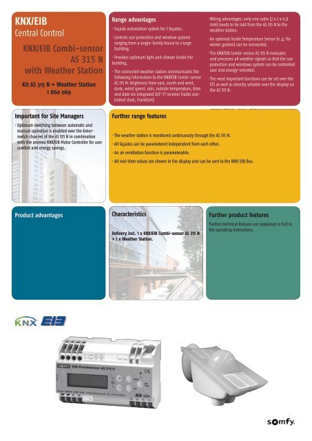 Knx Eib Combi Sensor As 315 N With Weather Station Somfy