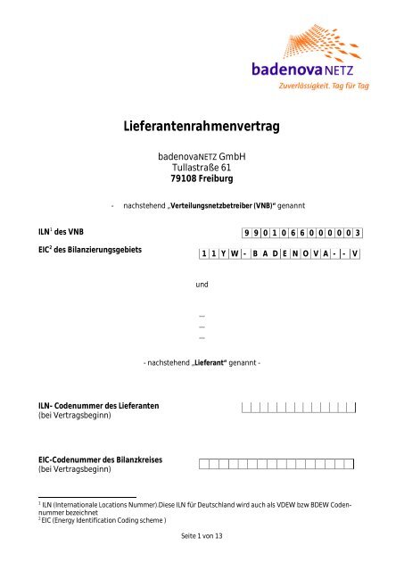 Lieferantenrahmenvertrag - badenovaNETZ GmbH