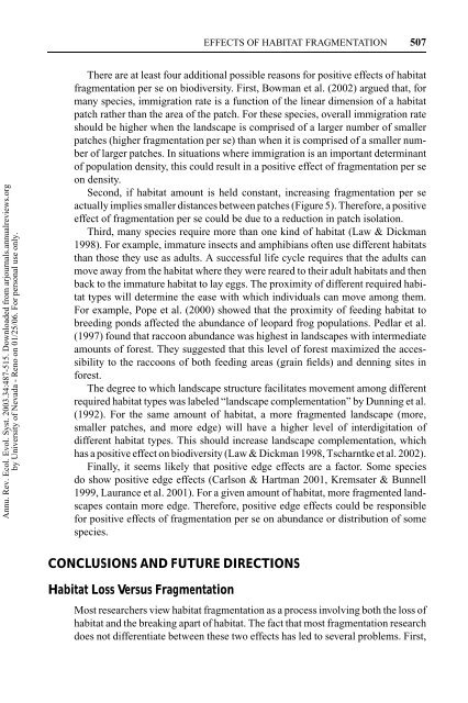 Fahrig, L. 2003. Effects of habitat fragmentation on biodiversity ...