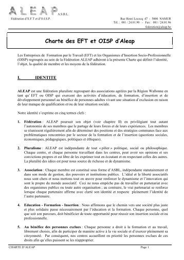 Charte des EFT et OISP d'Aleap
