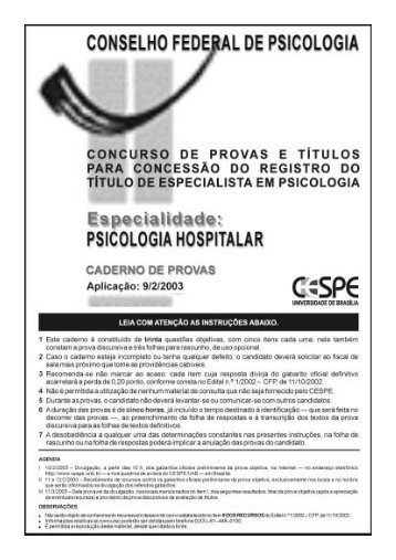 Psicologia Hospitalar - Conselho Federal de Psicologia