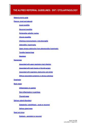 the alfred referral guidelines: ent / otolaryngology - Alfred Hospital