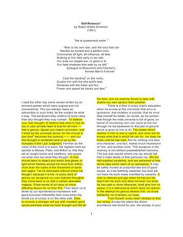 Self-Reliance* by Ralph Waldo Emerson (1841 ... - Journeytohistory