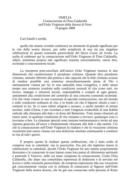 OMELIA Consacrazione di Dina Caldarella nell'Ordo ... - Webdiocesi