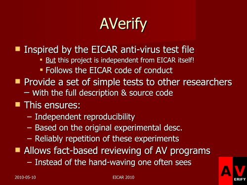 KEYNOTE TALK AVerify: AN OPEN-SOURCE ANTI-VIRUS - Eicar