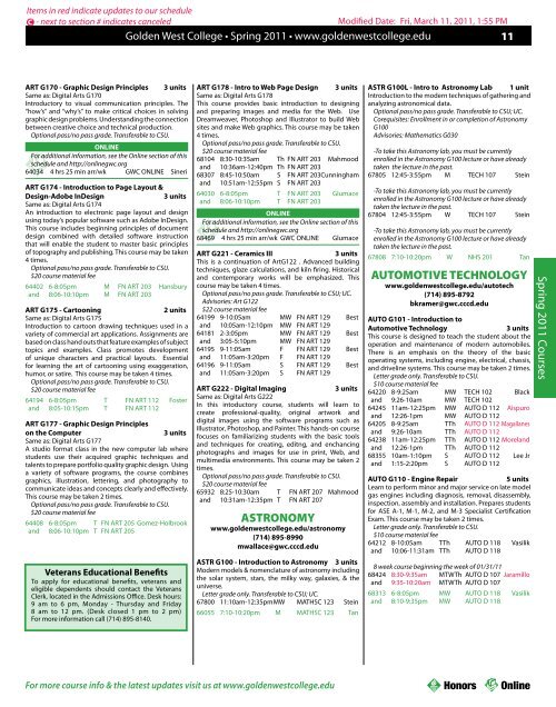 Fri, March 11, 2011, 1:55 PM Modified Date: - Golden West College