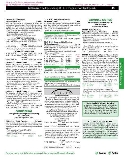 Fri, March 11, 2011, 1:55 PM Modified Date: - Golden West College