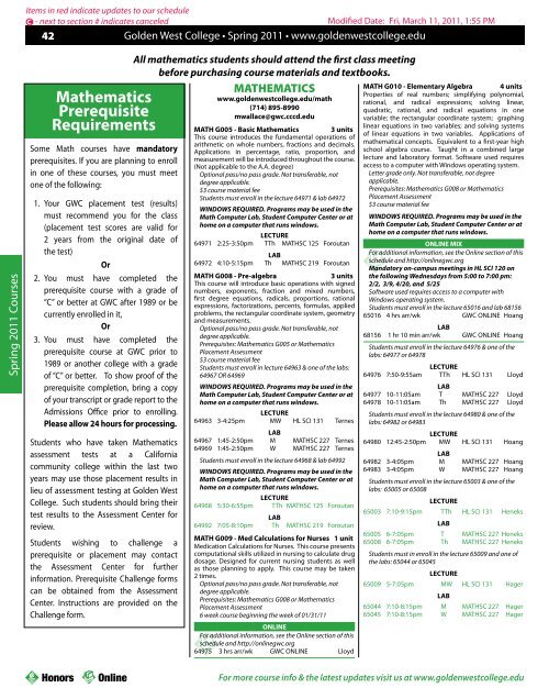 Fri, March 11, 2011, 1:55 PM Modified Date: - Golden West College