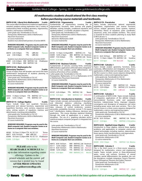 Fri, March 11, 2011, 1:55 PM Modified Date: - Golden West College