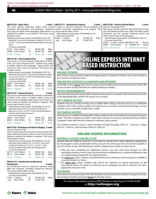 Fri, March 11, 2011, 1:55 PM Modified Date: - Golden West College